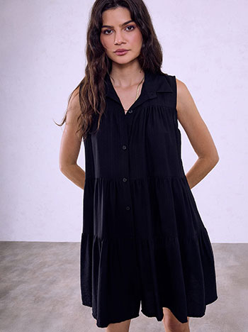 Mini shirt dress with ruffles in black
