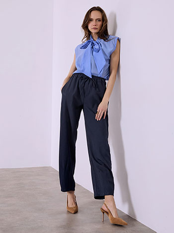 Παντελόνι barrel μονόχρωμο σε σκούρο μπλε