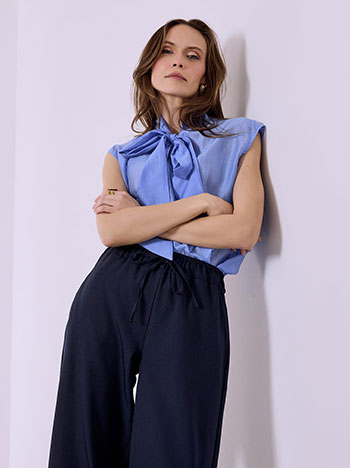 Top semi sheer with tie in blue