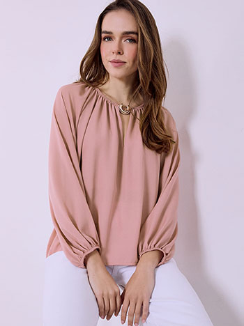 Top with metallic decorative in dusty pink