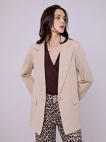 Σακάκι μονόχρωμο με κουμπί σε μπεζ σκούρο