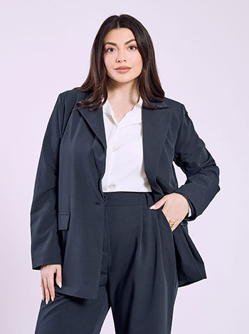 Σακάκι μονόχρωμο με κουμπί σε σκούρο μπλε