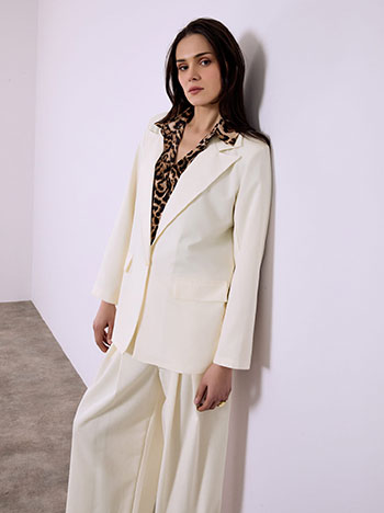 Σακάκι μονόχρωμο με κουμπί σε εκρού