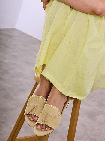 Suede like flat mules in yellow