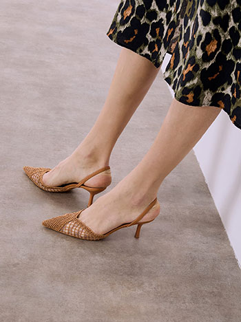 Braided slingback heels in camel