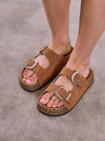 Double sole sandals in camel