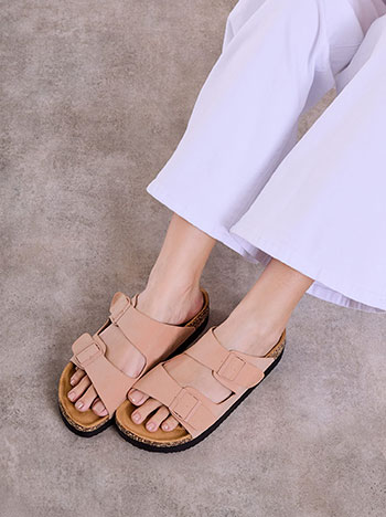 Suede like flat sandals in peach