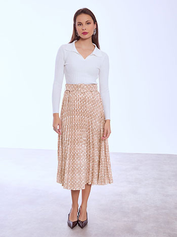 Skirt pleated with belt in beige