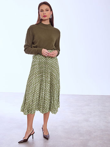 Skirt pleated with belt in khaki
