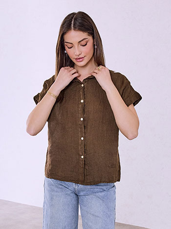 Πουκάμισο λινό σε καφέ