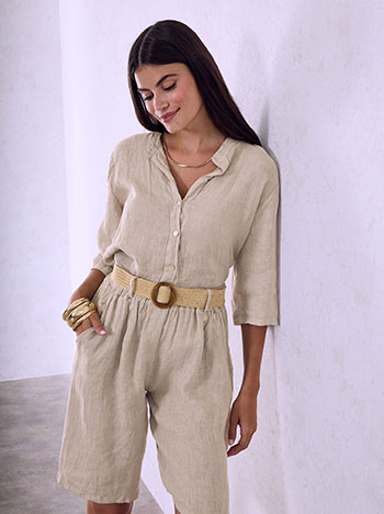 Linen shirt with mao collar in beige
