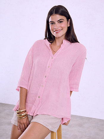 Linen asymmetric shirt in pink