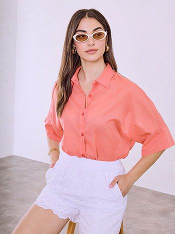 Shirt with round hem in coral