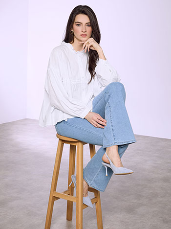 Shirt cotton with ruffles in white