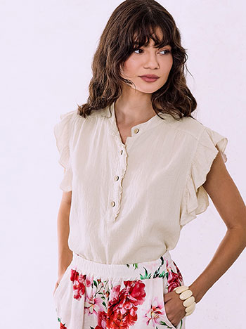 Mao collar blouse in beige