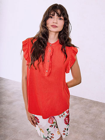 Mao collar blouse in red