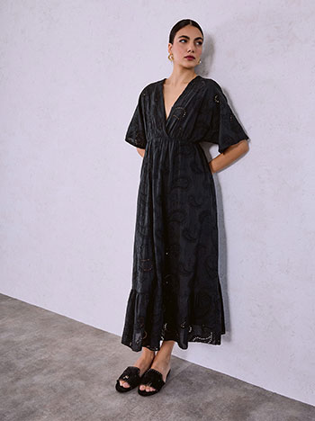 Dress with embroidered paisley details in black