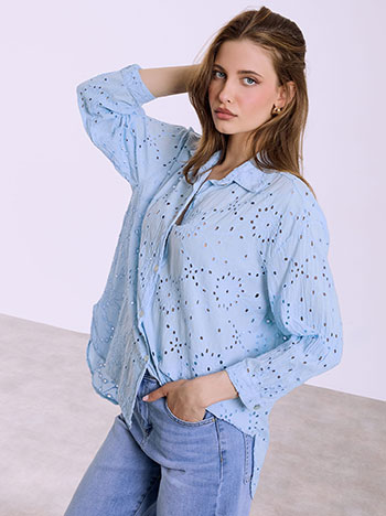 Πουκάμισο κεντητό βαμβακερό σε γαλάζιο