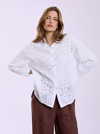 Πουκάμισο βαμβακερό διάτρητο σε λευκό