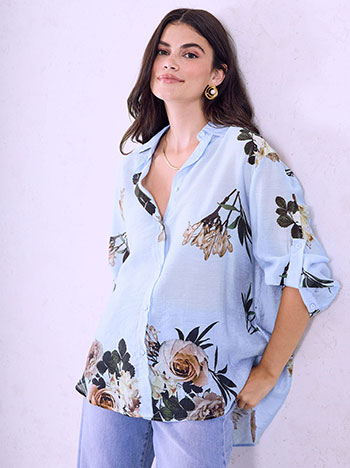 Πουκάμισο με λουλούδια σε γαλάζιο