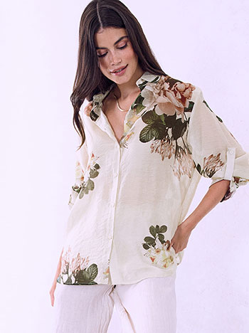 Shirt with flowers in beige