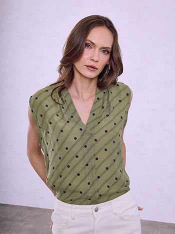 Polka dot blouse with pleat in khaki