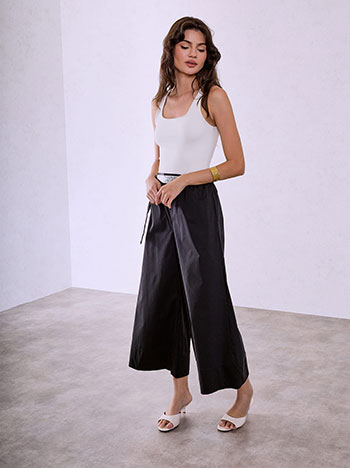 Cropped wide-leg trousers with scarf in black