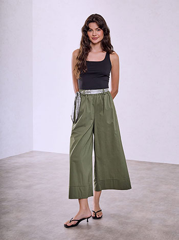 Cropped wide-leg trousers with scarf in khaki