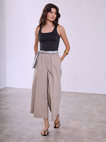 Cropped wide-leg trousers with scarf in light brown