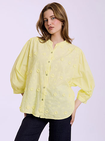 Πουκάμισο βαμβακερό με κεντήματα σε κίτρινο