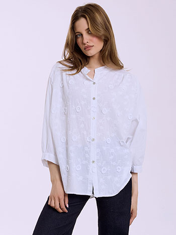 Πουκάμισο βαμβακερό με κεντήματα σε λευκό