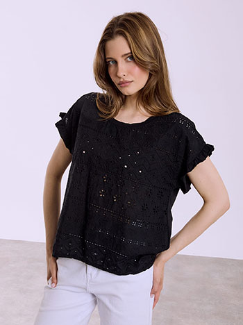 Μπλούζα ασύμμετρη βαμβακερή σε μαύρο