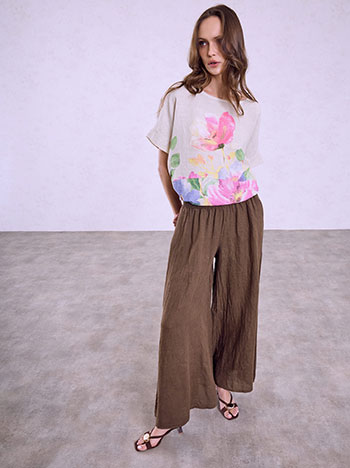Linen wide-leg trousers in brown