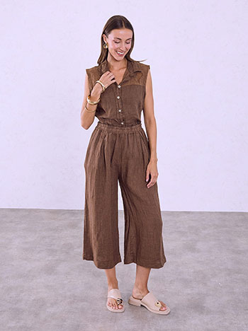 Linen wide-leg trousers in brown