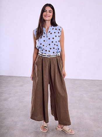 Linen wide leg trousers in brown