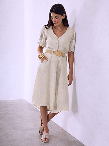 Linen cullotes with belt in beige