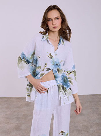 Linen floral shirt in white