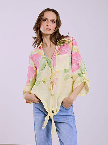 Shirt floral linen in yellow