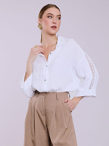 Πουκαμίσα λινή σε λευκό