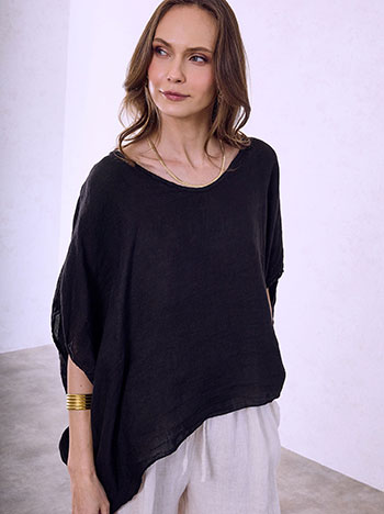 Oversized linen top in black