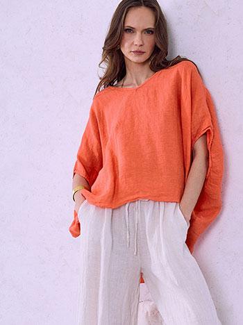 Oversized linen top in coral