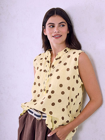 Linen polka dot blouse in yellow