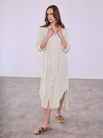 Linen midi shirt-dress in beige