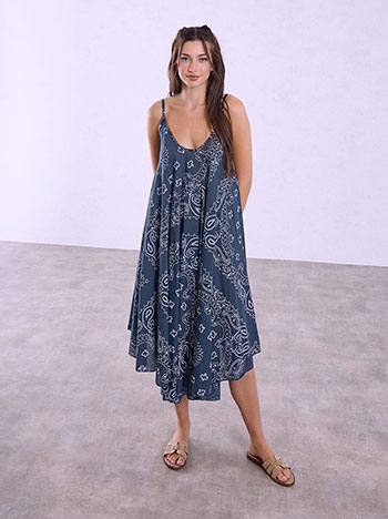 Cotton paisley dress in dark blue