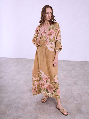 Linen maxi dress in camel