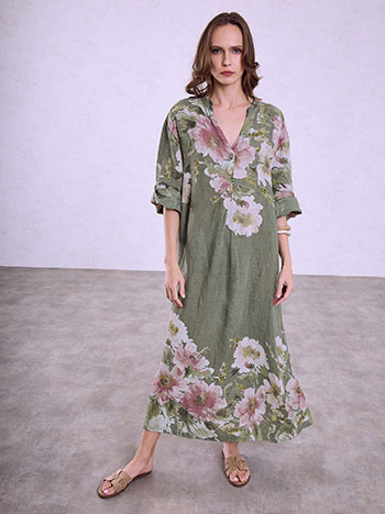 Linen maxi dress in khaki