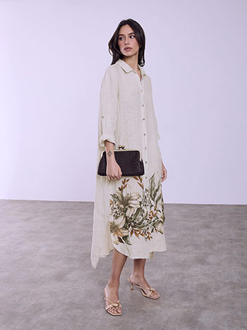 Shirt dress with printed hem in beige