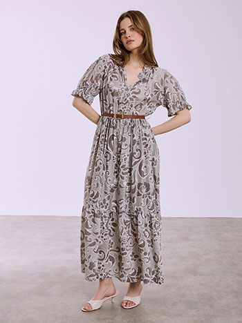 Φόρεμα μάξι εμπριμέ σε καφέ ανοιχτό