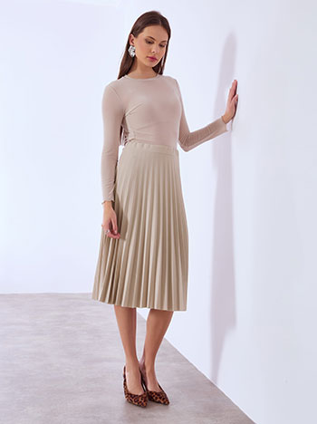 Φούστα μίντι πλισέ σε μπεζ