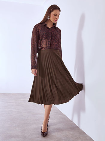 Φούστα μίντι πλισέ σε καφέ σκούρο